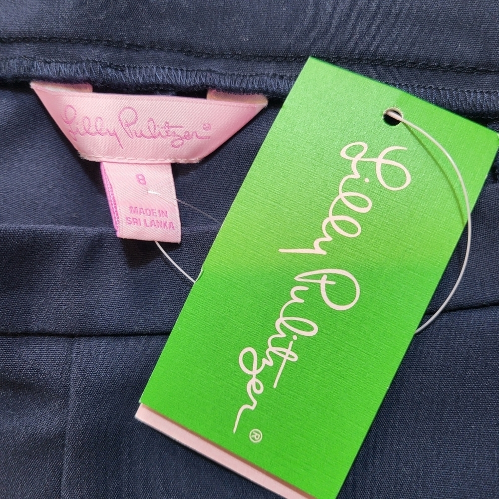 Lilly Pulitzer  Allesia Stretch Dinner Pants Midnight Navy Side Zipper Sz 8 NWT - Picture 4 of 8
